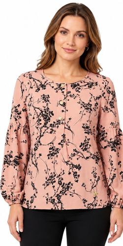 Adrienne Vittadini Women's Blush Floral Balloon Sleeves Top Size Small
