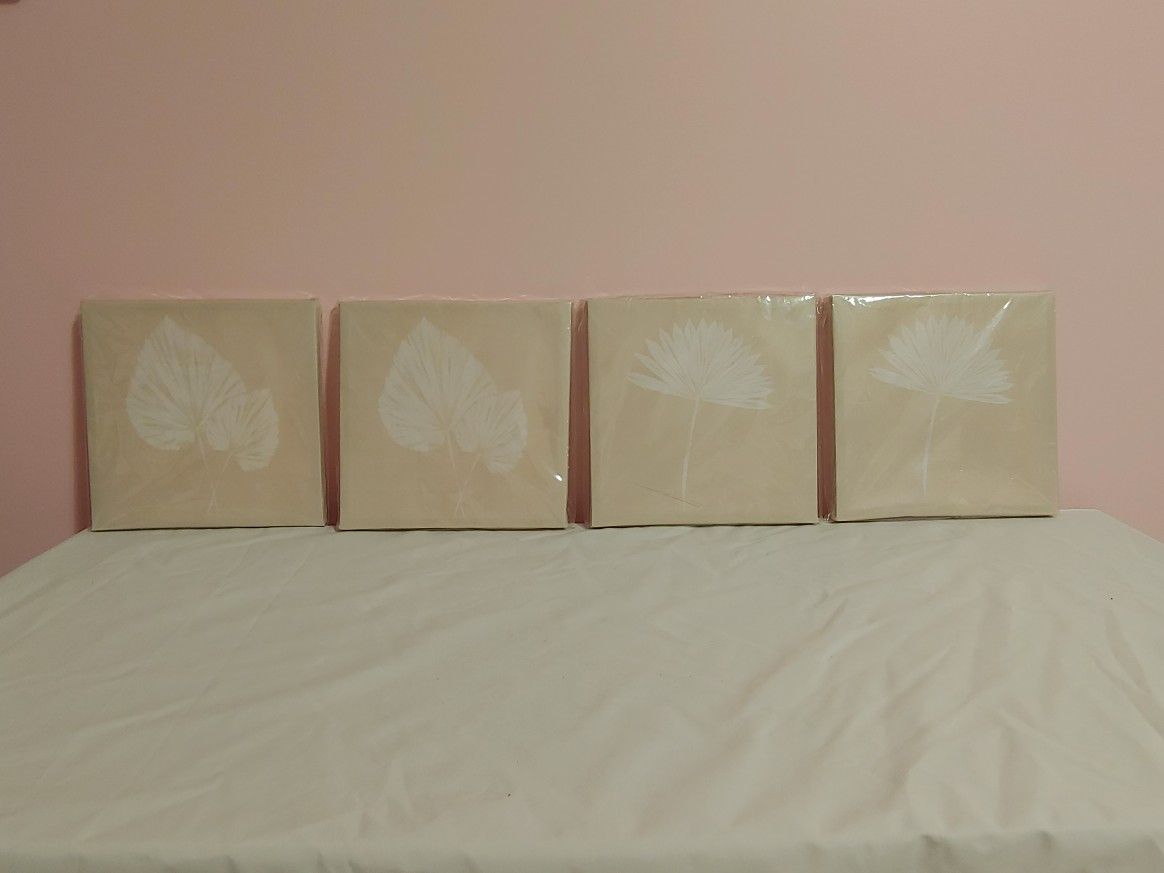 New Set Of Four Floral and Leaf Printed Canvases