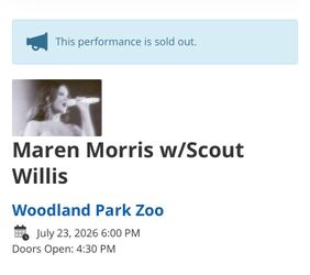Zootunes Maren Morris tickets 7/23/2026