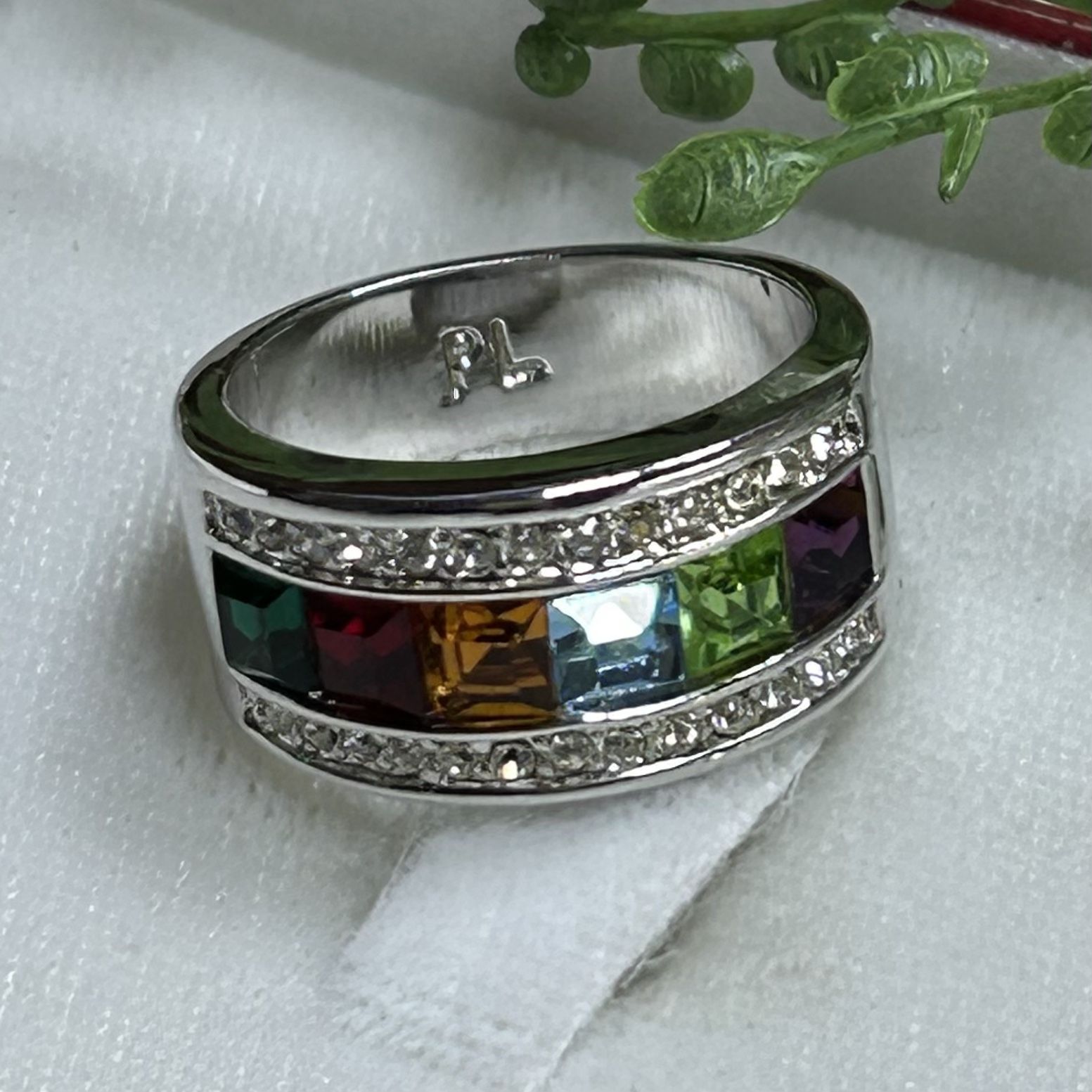 Park Lane rainbow multi color rhinestones ring size 8