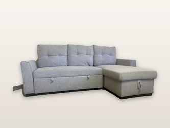 Gray L-Shaped Sleeper Sectional w/ Storage Chaise