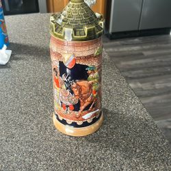 Vintage Gerz Germany Castle Tower Ceramic Top Lidded Stein 