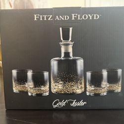 Fitz and Floyd Gold Luster Decanter Set New