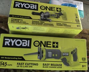 Ryobi 18 volt reciprocating saw and 18 volt 4 and 1/2 in angle grinder