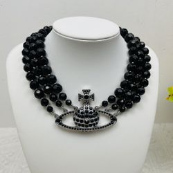 Brand new black punk necklace with silver-gray pendant