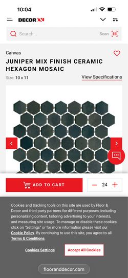 JUNIPER MIX FINISH CERAMIC HEXAGON MOSAIC $75