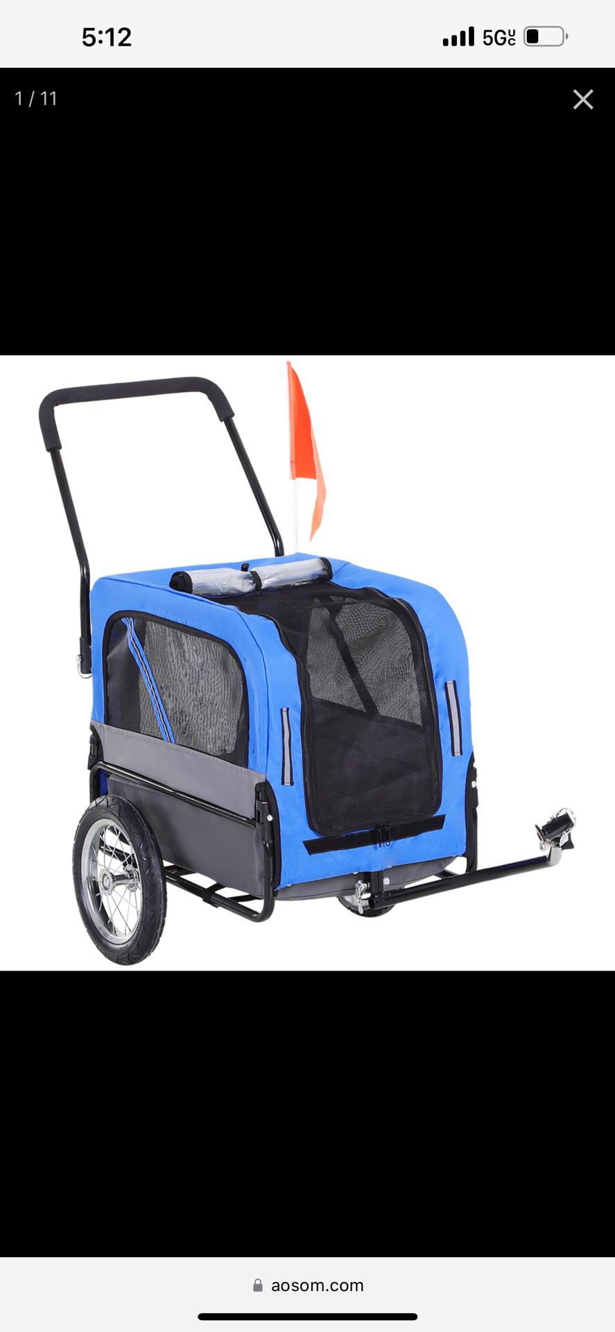 New in box 2-in-1 Small Dog Bike Trailer and Bike Stroller with Hitch, Bicycle Trailer Sidecar Bike Wagon Cart Carrier Attachment for Travel, Blue d00