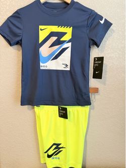 Nike Boys Dri-FIT 2-Piece Mesh Set T-Shirt & Shorts Size 5 Blue/Yellow