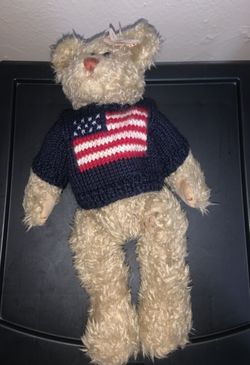 Ty Vintage 1993 Polo Ralph Lauren Steiff Bear Sweater 13" Patriotic Plush- $40