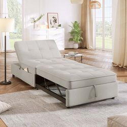 White Convertible 4-in-1 Single Sleeper Sofa Bed [Chair / Chaise / Ottoman / Bed] [NEW IN BOX] **Retails for $359