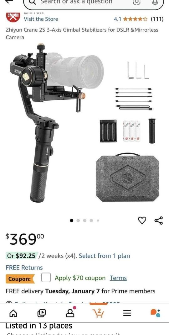 Zhiyun Crane 2S 3-Axis Gimbal Stabilizers for DSLR &Mirrorless Camera