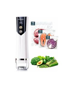 Handheld Food Vacuum Sealer for Food, Rechargeable Portable Food Saver with 30 BPA‑Free Reusable Vacuum Bags (10S+10M+10L)+6 Clips, Auto/Manual 2‑Mode