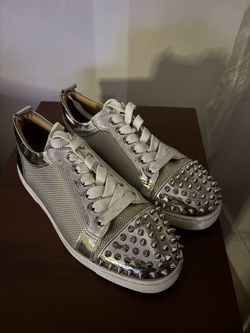 Authentic Christian Louboutin Silver Spiked Low-Top Sneakers - Women's US 8