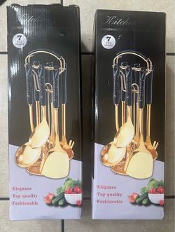 Gold Kitchen Cooking Utensils set ,7pieces  With Utensil Holder
