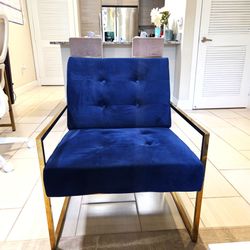 Royal Blue Velvet Tufted Accent Chair with Gold Metal Frame