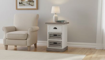 Rustic White Washed Grey Three Drawer Storage Cabinet Chest! Good condition! Retails $112.98 17x13x28in