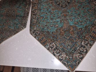 Teal Paisley Brocade Table Runner and Placemat Set
