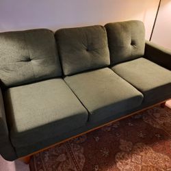 Cozy Green 74" Wide Upholstered Tufted Sofa