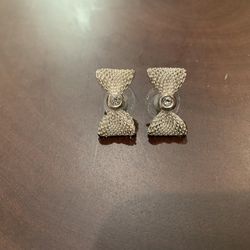 Sterling Mesh Bow Earring With Diamond Center 