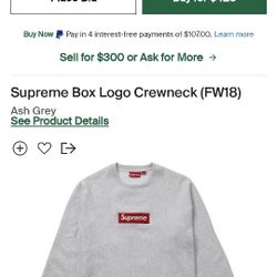 Supreme Box Logo Crew neck (FW18) | Sz: L | Clr: Ash Grey