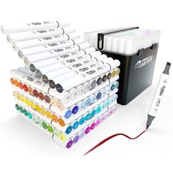 Brush Markers, Brush & Chisel Dual Tips Professional Artist Markers, Drawing Marker Set with Carrying Case 