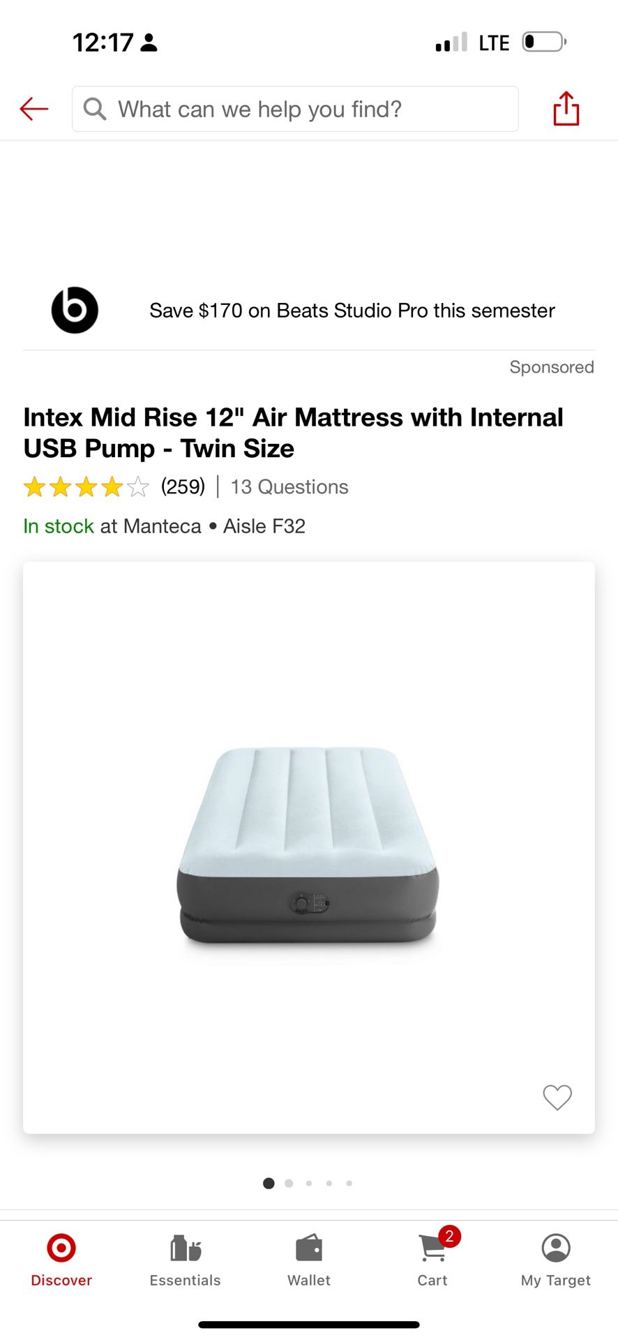Intex Mid Rise 12" Air Mattress with Internal USB Pump - Twin Sized