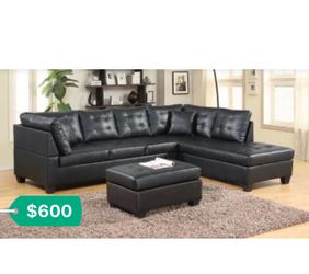 Brand New Black Sectional In Durable Faux Leather