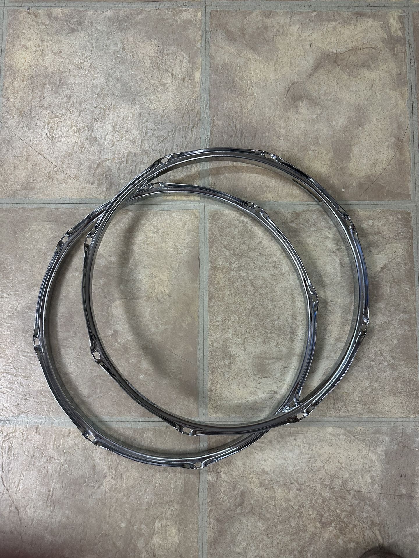 Drum Hoops (Batter And Resonant), 14 Inch Snare . 2.5mm. Removed From a 1965 Ludwig Acrolite, Some Pitting.