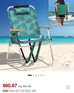 VINGLI Aluminum Backpack Beach Chair, Portable with Adjustable Straps, 3-Position Reclining, Cup Holder, High Lightweight Beach Chairs set of 2