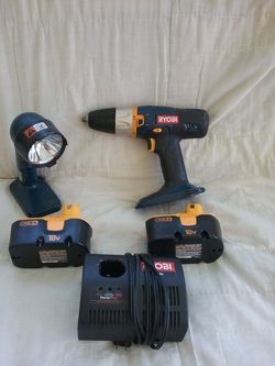 Ryobi 18v cordless drill and light