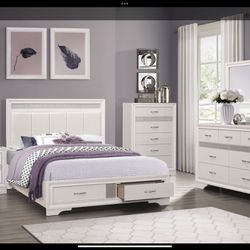 Queen Platform Bed, Dresser, Mirror and Nightstand ( NO Mattress)