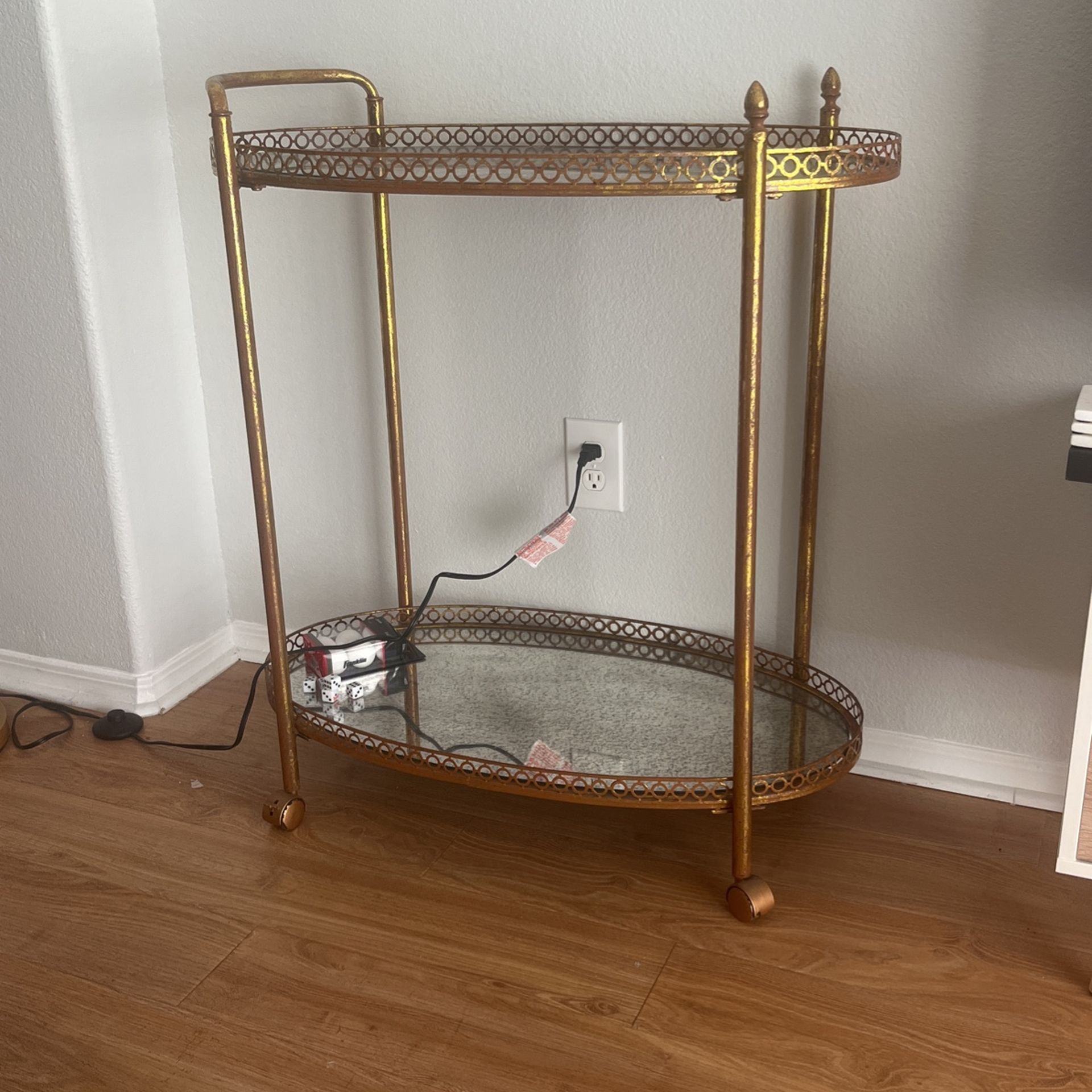 Brass/Gold Oval 2 Tiered Bar Cart
