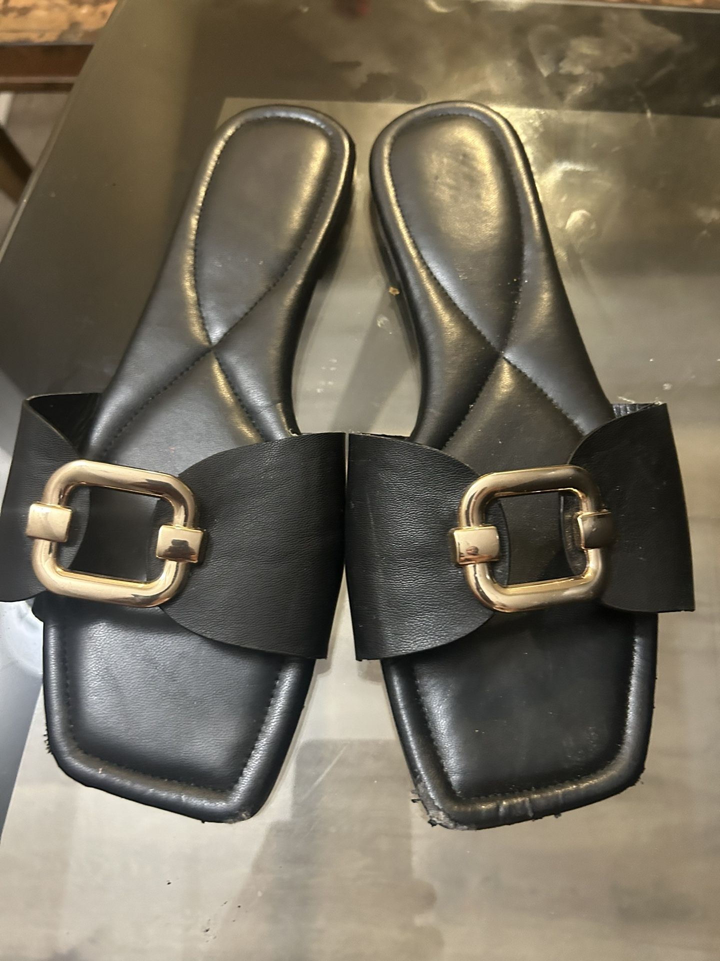 Black Leather Flats