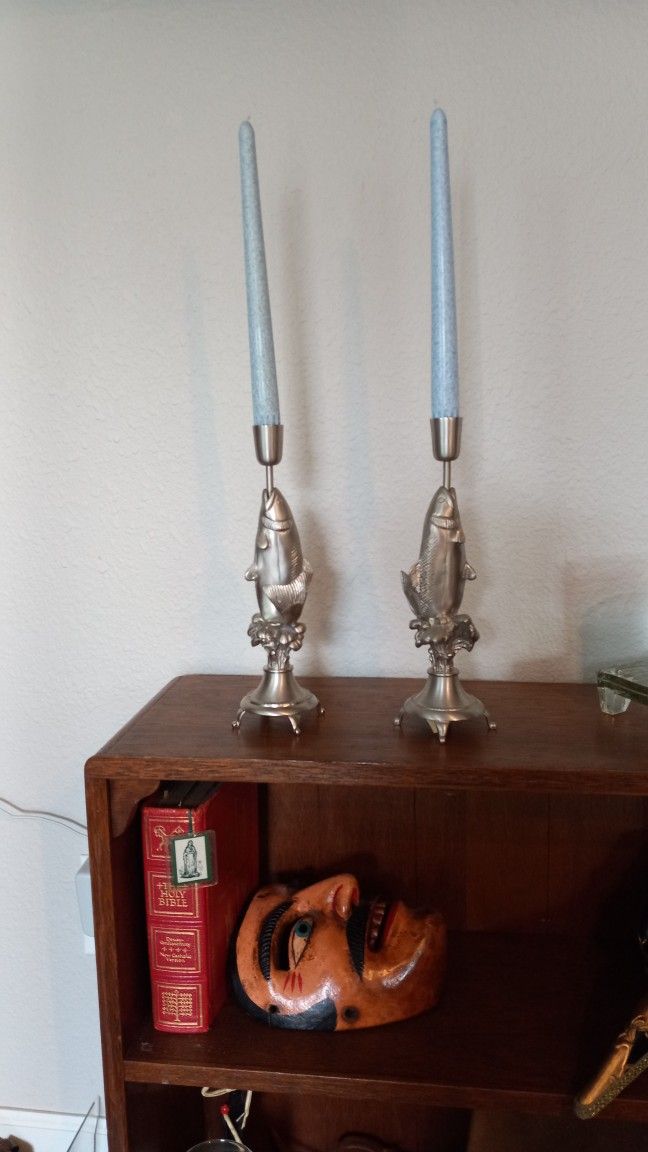 2 Decorative Candlestick Holders- Fish Design