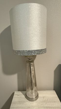 Elegant Modern Mercury Crackled Glass with Satin White Drum Shade Set of 2