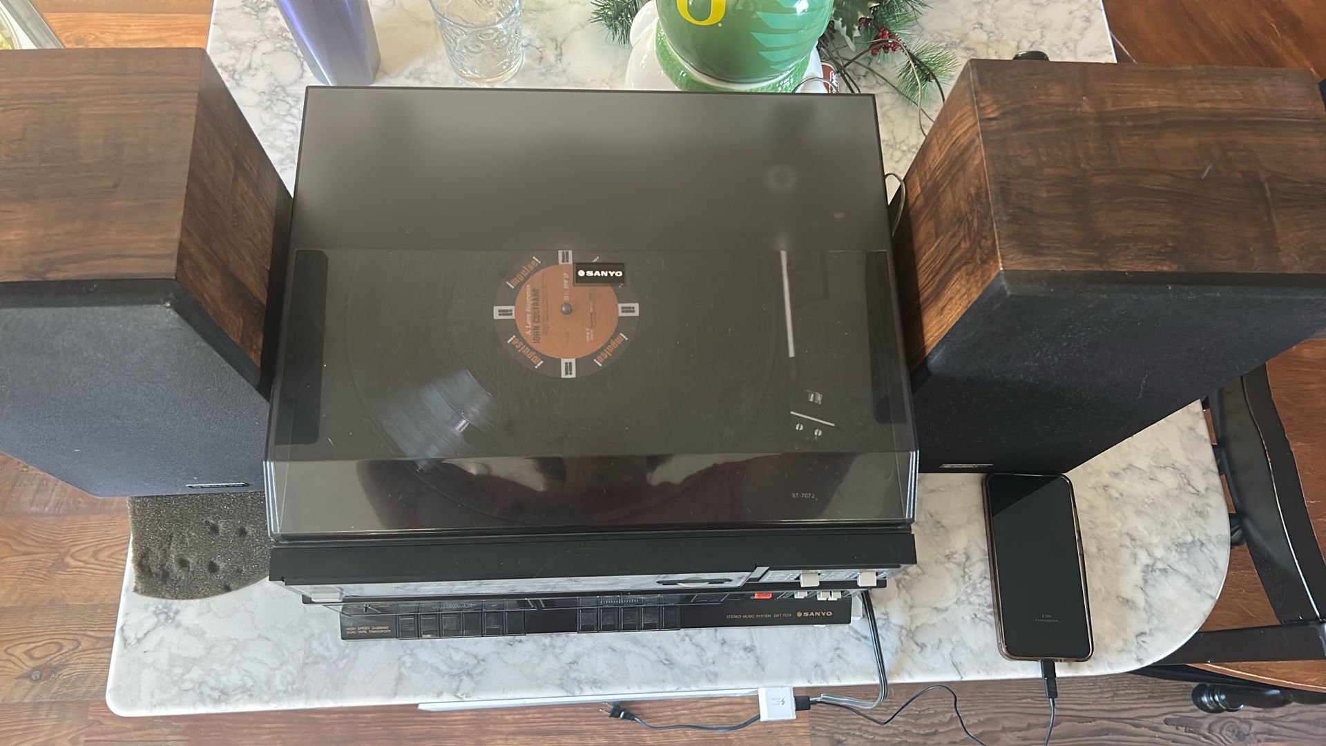 Sanyo Record Player With Tape Deck Player And Radio, Come With Two Working Speakers.