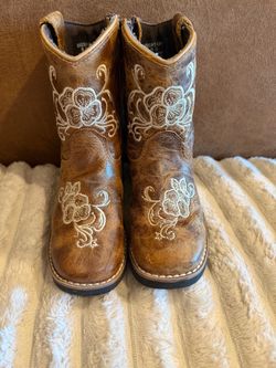 Kids Brown Cowboy Boots with Floral Embroidery