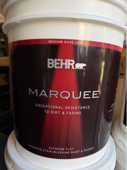 BEHR MARQUEE 5 gal. Medium Base Flat Exterior Paint & Primer 445405 - BRAND NEW