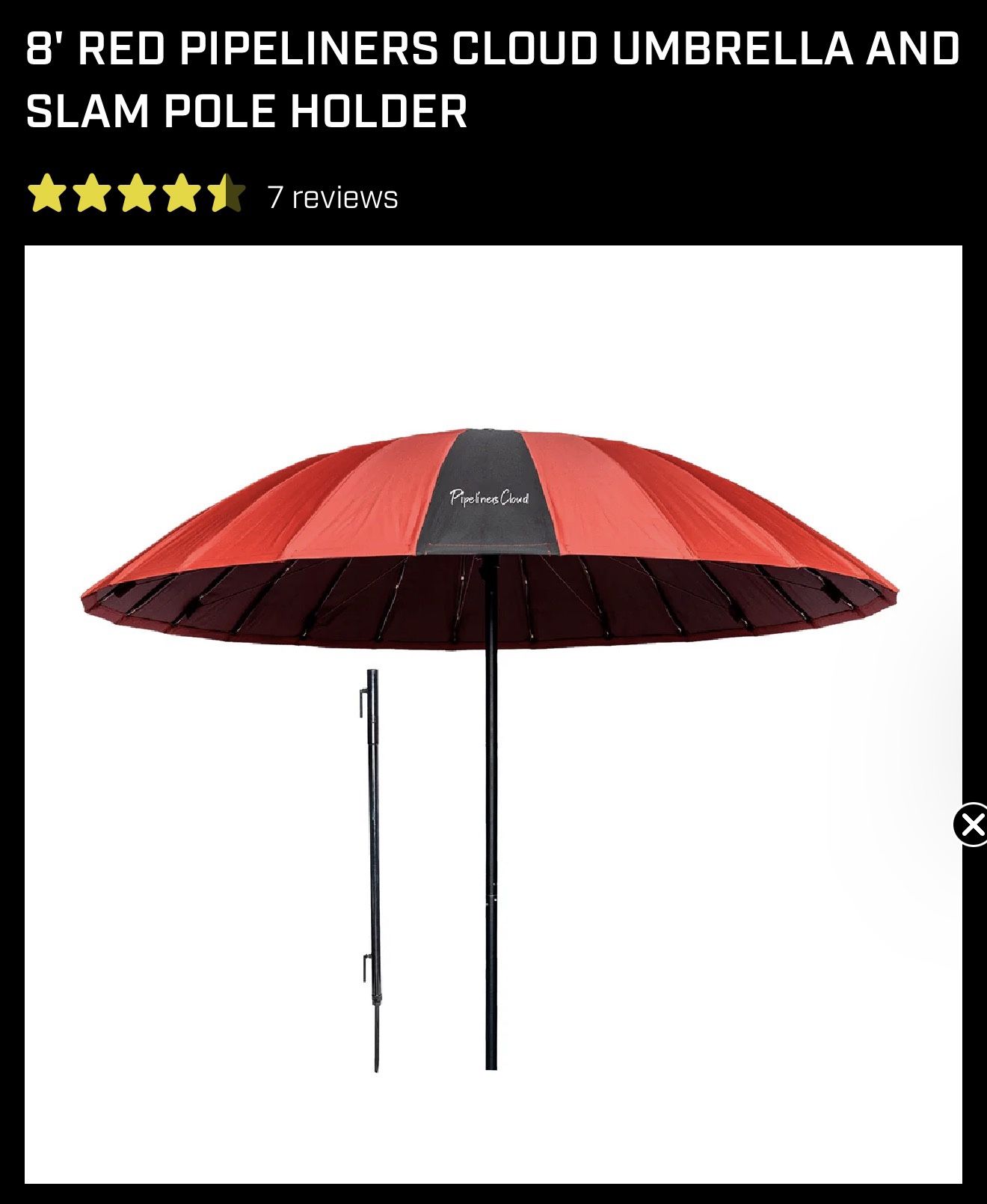 8 ' Red Pipeliners Cloud Umbrella and Slam Pole Holder