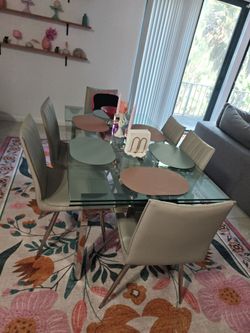 Glass Dining Table with 6 Chairs