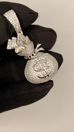 Iced Out Money Bag Pendant with Chain