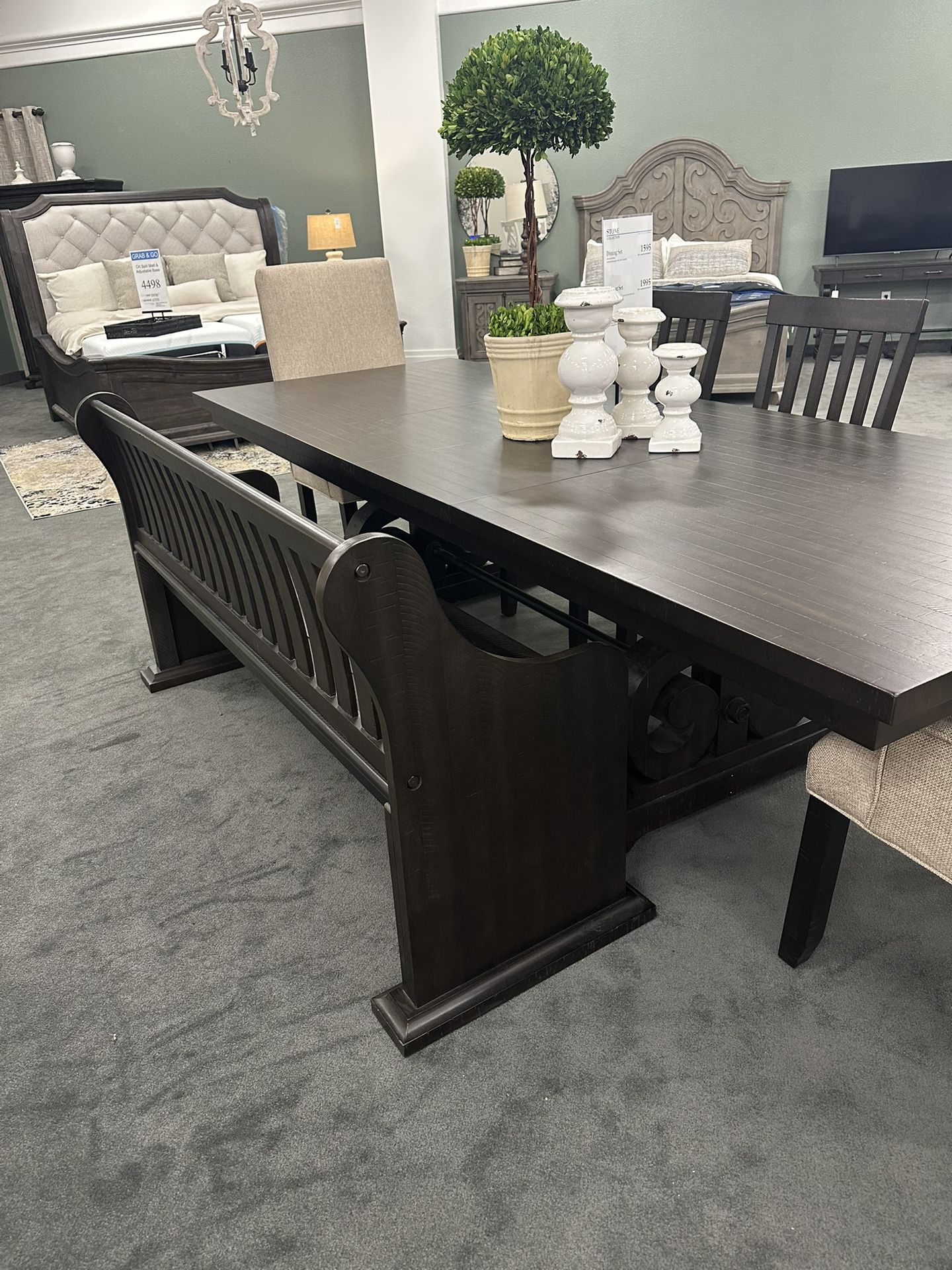 Large Dining Table With Pew Bench.