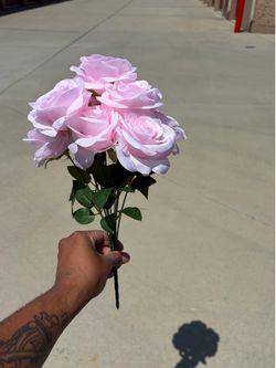 Pink Rose Bouquet 9 Rose Heads Artificial Flowers