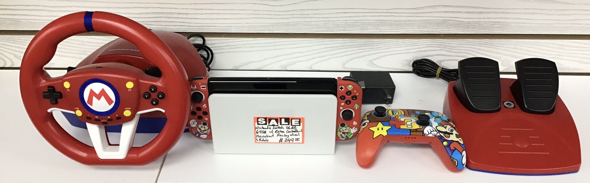 Nintendo Switch OLED 64GB W/ Extra Controller & Mario Kart Racing Wheel & Pedals