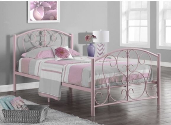 Monarch Specialties Pink Metal Twin Size Bed Frame Only, 37-Inch