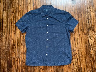 Perry Ellis Stretch Fit Short Sleeve Button Up Shirt Navy Size XL