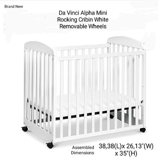 Brand New Da Vinci Alpha Mini Rocking Crib In White Removable Wheels 
