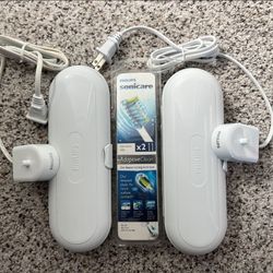 2 New Philips Sonicare Adaptive Clean Brush Heads HX9042/64 Replacement + Chargers + Travel Cases