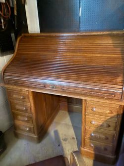 Oak Roll-Top Desk with Drawers