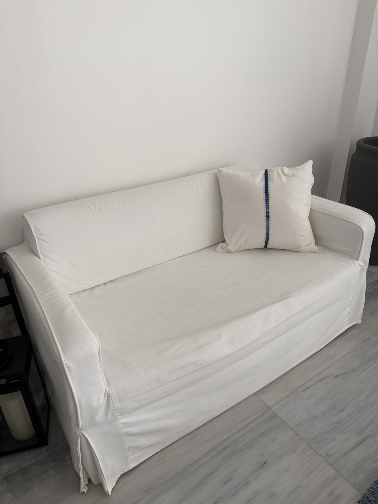 White Fabric Full Slipcovered Sleeper Sofa 